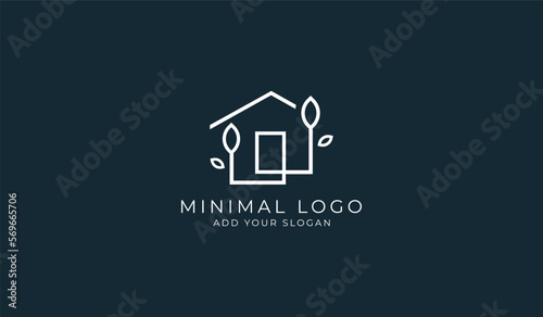 Abstract tree house logo design template with modern line art style Premium Vector design
