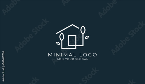 Abstract, tree, house logo design, template, with modern line art style, Premium Vector design