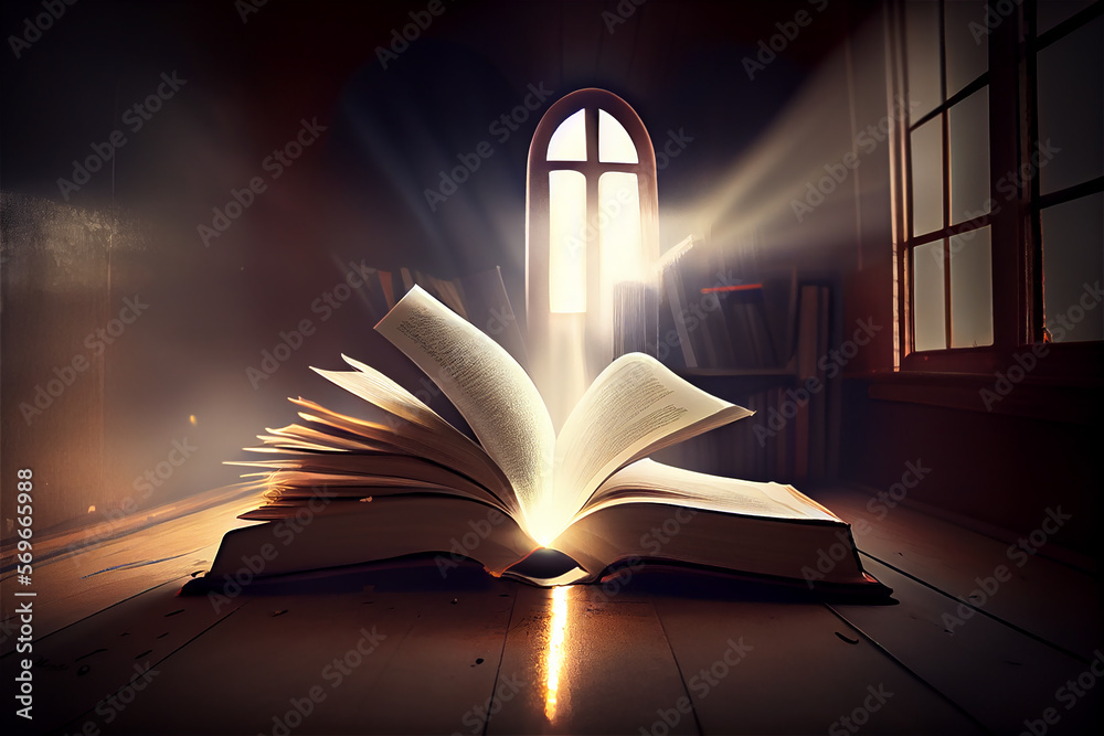 Bright Light Coming Out Of An Open Book Symbolizing Knowledge And bright-light-coming-out-of-an-open-book-symbolizing-knowledge-and