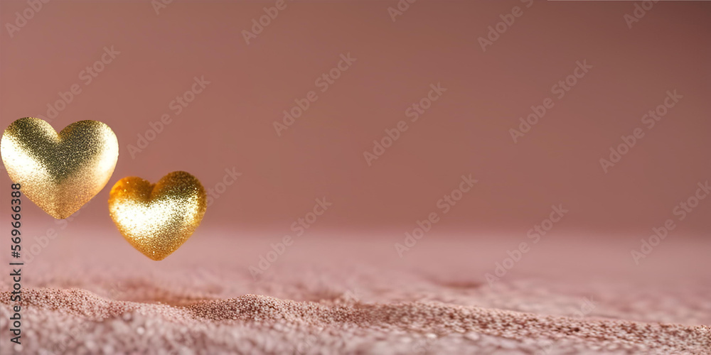 Golden Hearts, copy space, blurred background