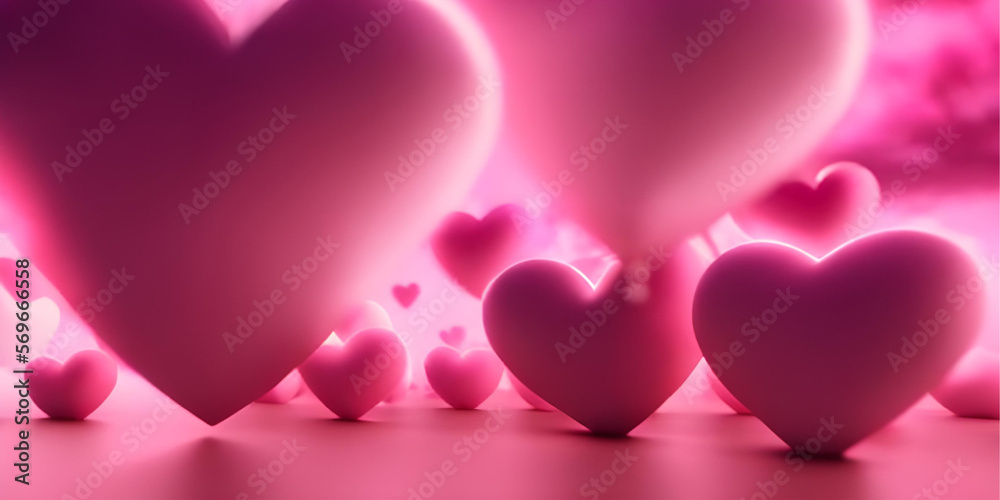 Happy International Women's Day! Women's Day concept wallpaper. Pink hearts on a pink background, 3D 