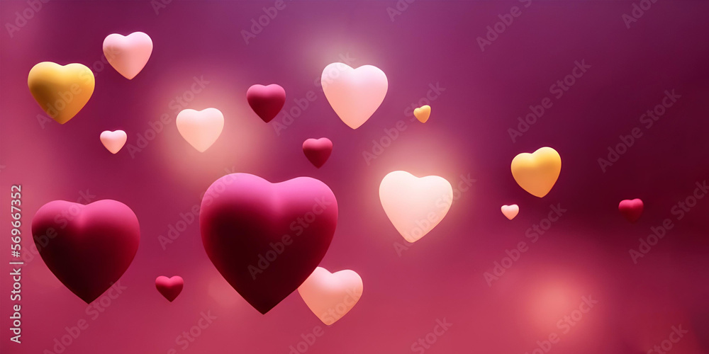 Happy Valentines Day. Valentines day heart. Valentines day background. Valentines day food. Heart shaped sweets floating in the air. Dreamy glowing hearts wallpaper