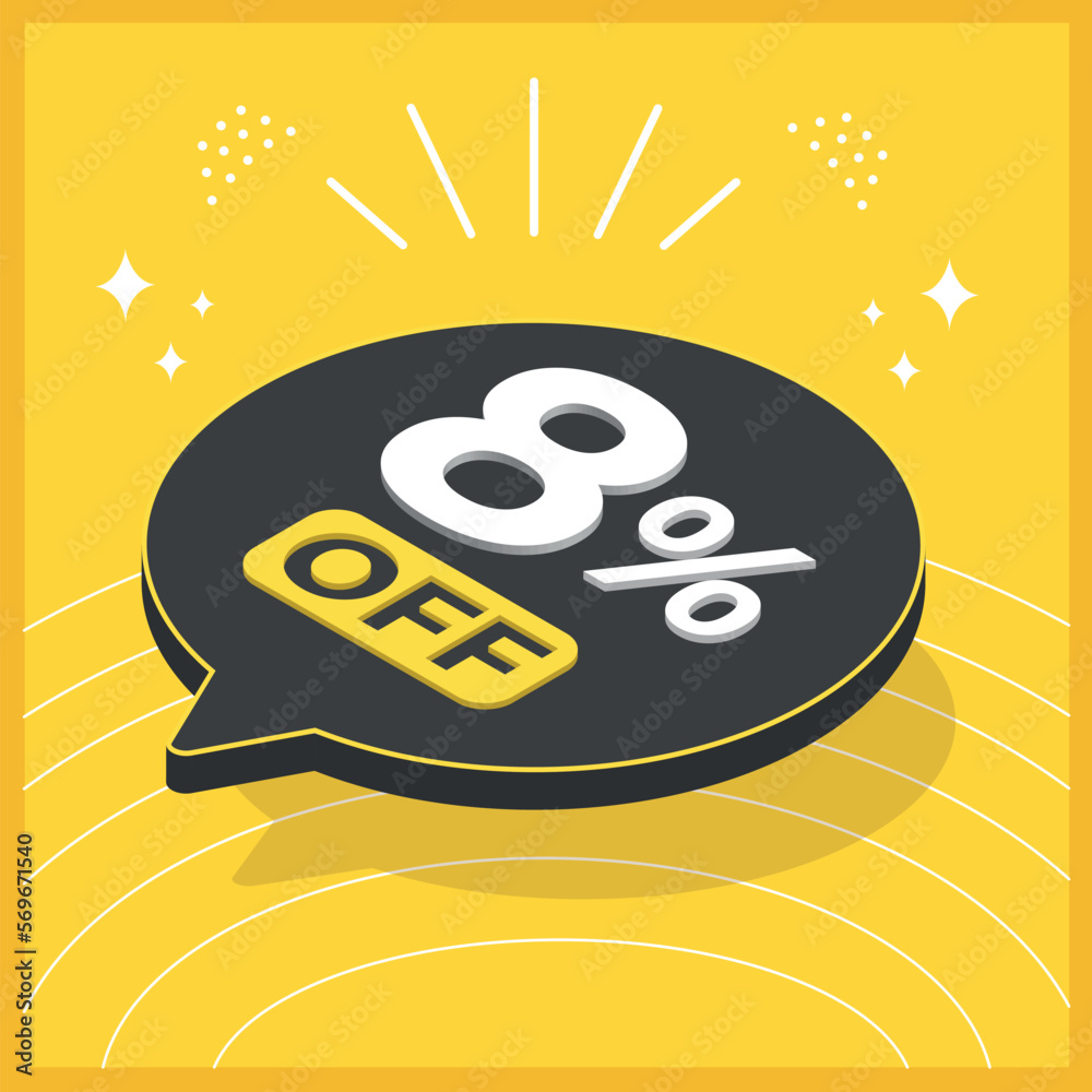 Obraz premium 8 percent off. 3D floating balloon with promotion for sales on yellow background