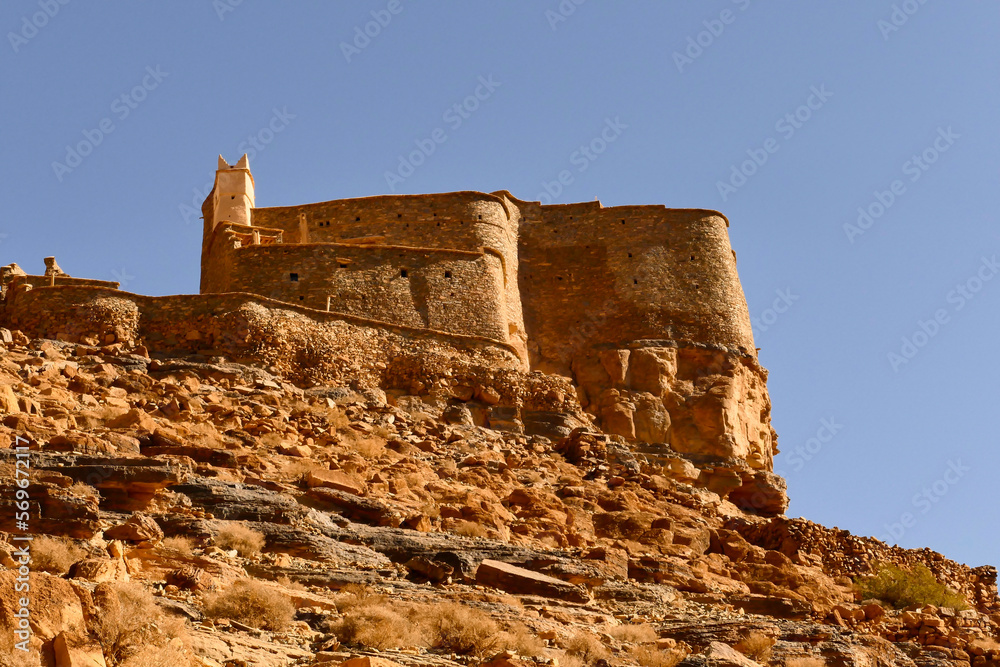 Marocco, sito storico civiltà berbera. Granaio fortezza e Kasbah di Amtoudi. Regione Souss Massa
