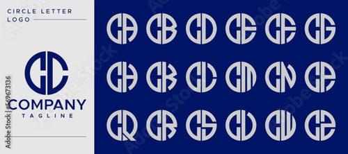 Modern line round circle initial letter C CC logo design set