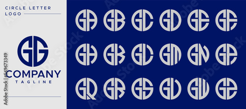 Modern line round circle initial letter G GG logo design set