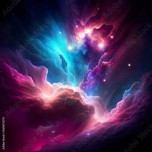 Background space nebula blue and pink colors. Generative Ai