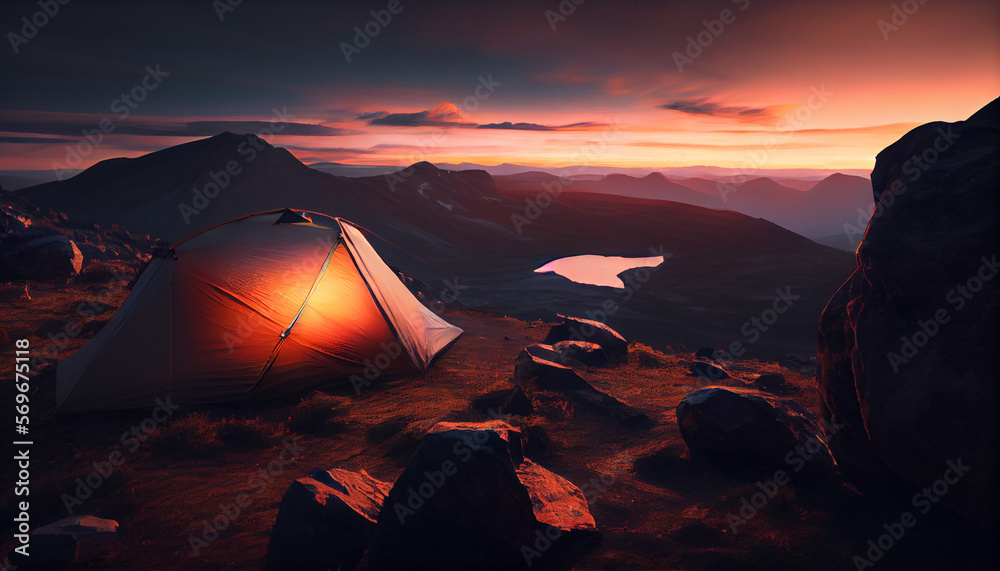 camping in nature adventure mountain beach generated by AI
