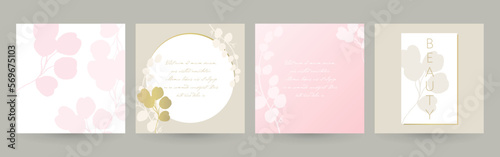 Pastel floral square templates for social media post, postcard, invitation. Wedding, cosmetics, jewelry concept.