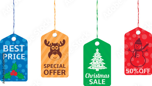 Christmas holidays hanging price tags on white background