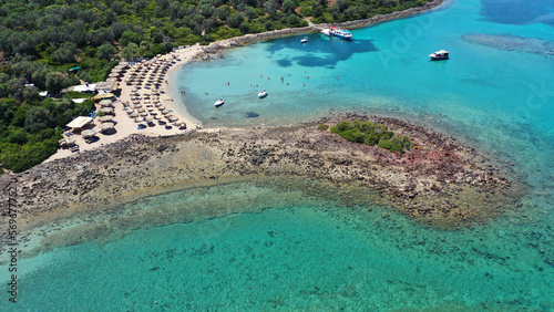 Fototapeta Naklejka Na Ścianę i Meble -  Aerial drone photo of paradise Mediterranean complex with crystal clear beaches and turquoise clear sea