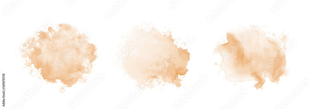 Peach watercolor splash on white background. Vector brown watercolour texture. Ink paint brush stain. Watercolor pastel splash. Peach water color splatter on light background - obrazy, fototapety, plakaty 