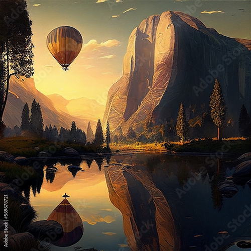 hot air balloon at sunrise painting - ai generated