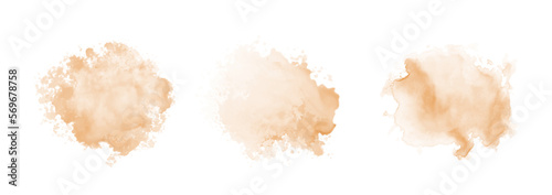 Peach watercolor splash on white background. Vector brown watercolour texture. Ink paint brush stain. Watercolor pastel splash. Peach water color splatter on light background
