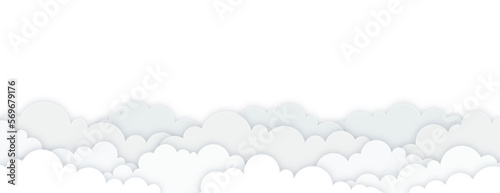 Paper cut flat style clouds on a transparent background. Simple cartoon clouds banner design. Vector illustration