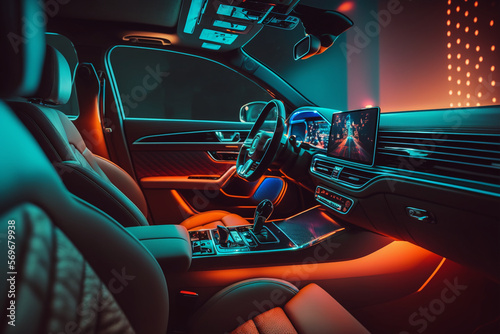 Brand new car interior with modern features and sleek design. Generative AI