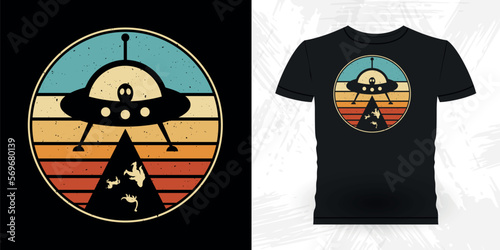 Deer And Bigfoot  Funny Retro Vintage UFO Alien T-shirt Design