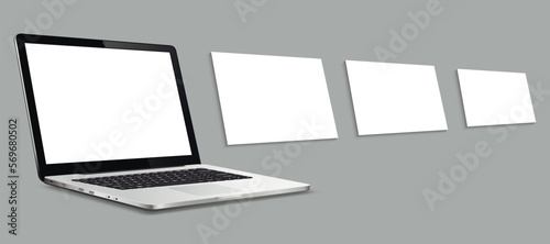 Laptop mockup with blank wireframing pages