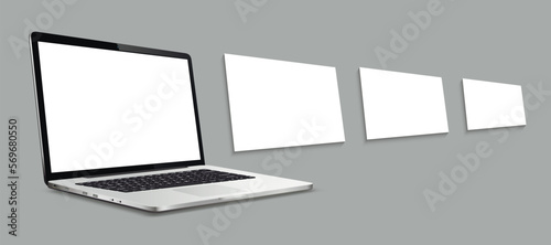 Laptop with blank web pages. Mockup for showing screenshots of web-sites.
