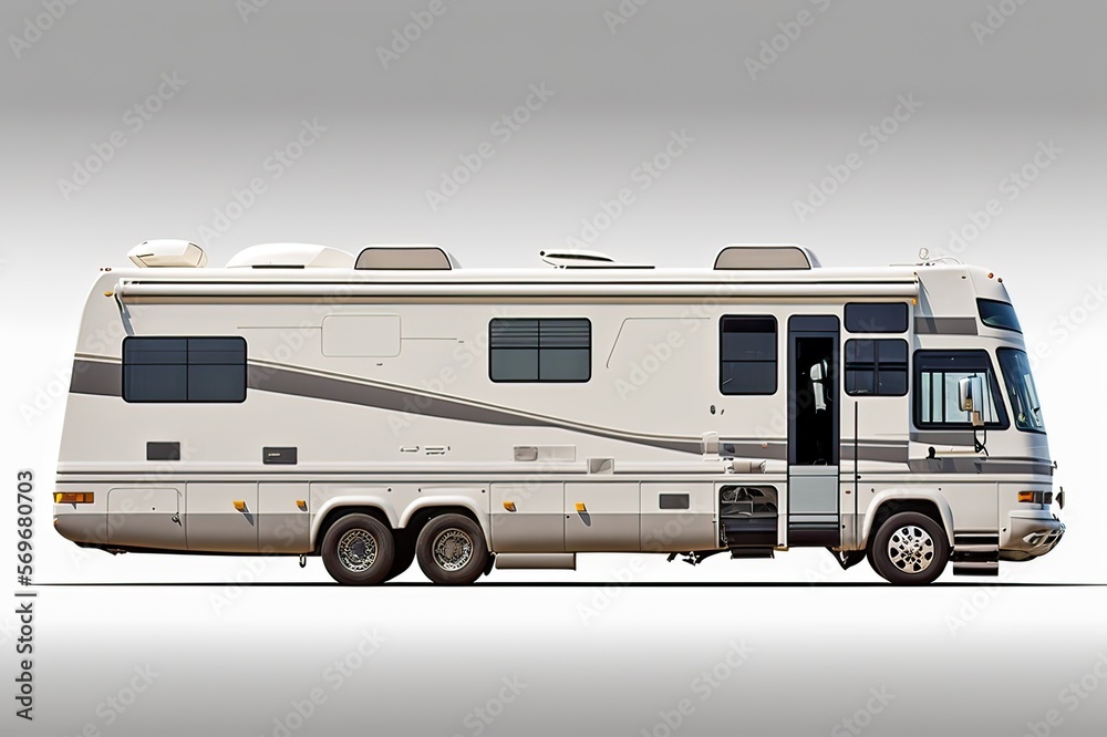 Long Motor Home Isolated on White: Perfect for Camping Vacations!. Photo AI