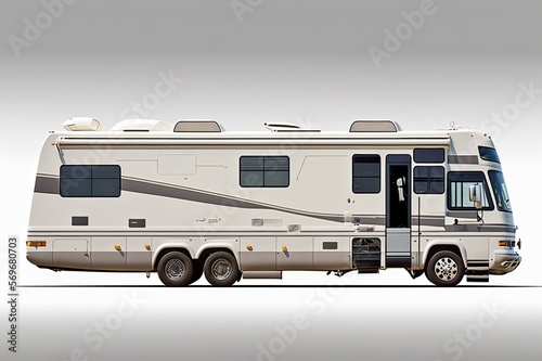 Long Motor Home Isolated on White: Perfect for Camping Vacations!. Photo AI