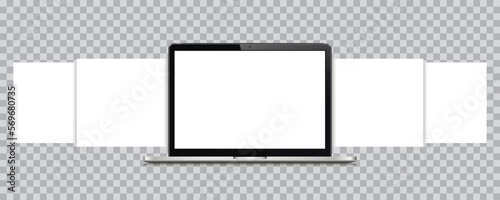 Laptop mockup with blank wireframing pages on transparent background. Concept for showcasing web-design projects.