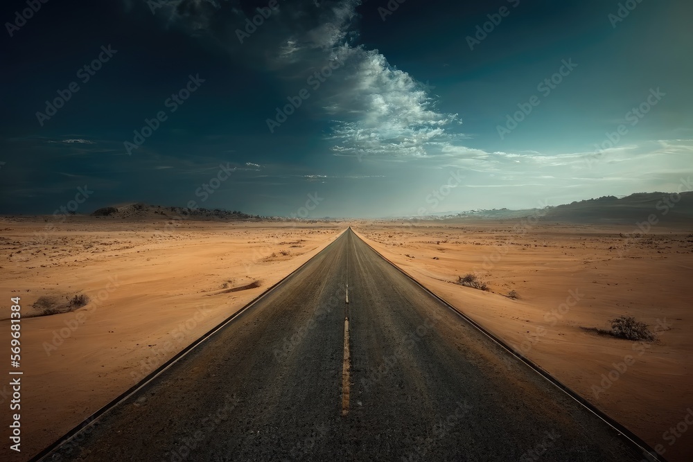 Naklejka premium road in desert - Created with Generative Ai