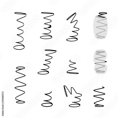Old spring icons set. Isolated vector images kit of broken mattress springs.