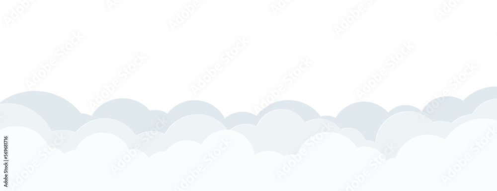 Paper cut flat style clouds on a transparent background. Simple cartoon clouds banner design. Vector illustration