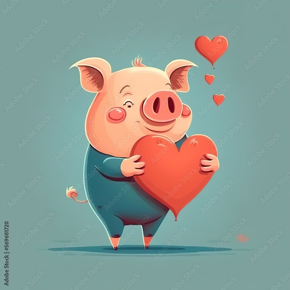 pig with heart color flat illustration pig with heart color flat illustration