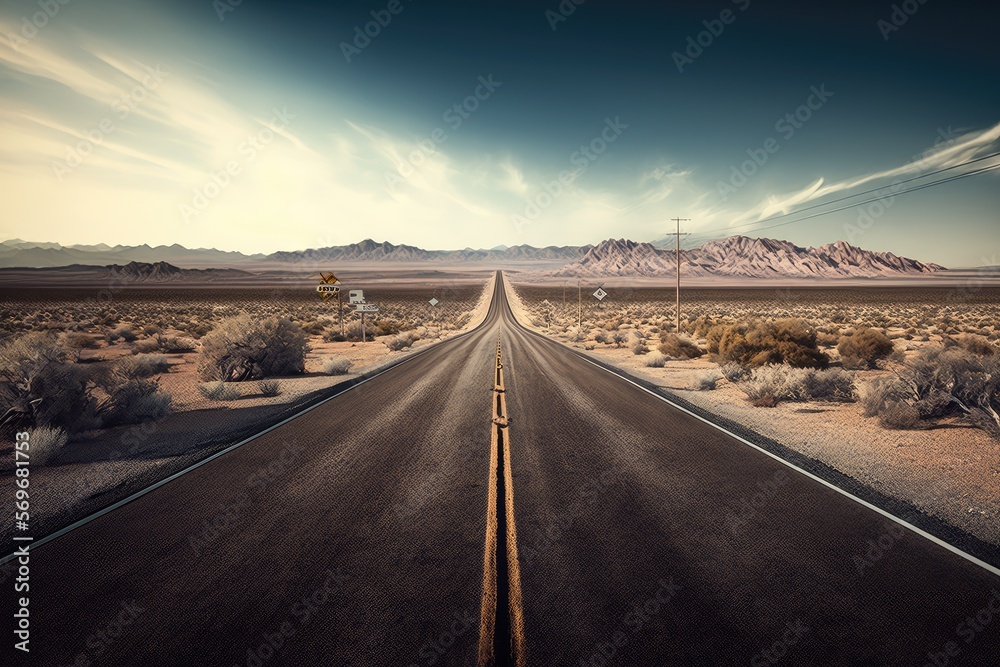 Fototapeta premium Illustration of a road in the desert - Created with generative Ai