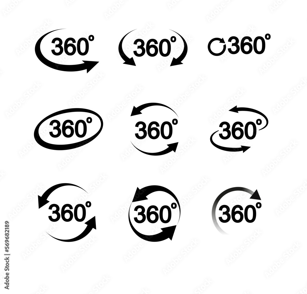 Set of 360 Degree View Vector Icons for Your Design. Vector Set of 360 Degree View Vector Icons for Your Design. Vector