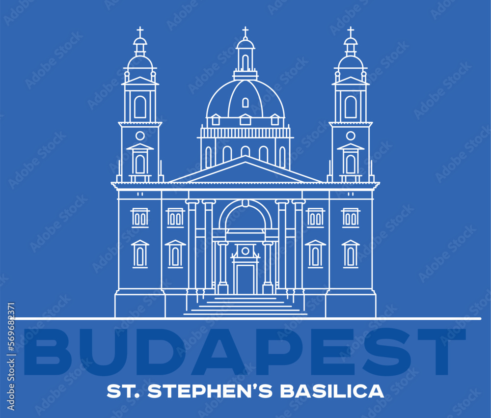 St Stephen's Basilica icon in Budapest. Vector art illustration design. Roman Catholic basilica in Hungary famous architectural landmark. Historical Stephen, king of Hungary largest church