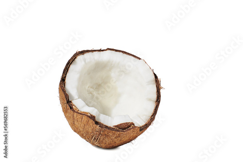 Half of coconut on white background. Food concept.