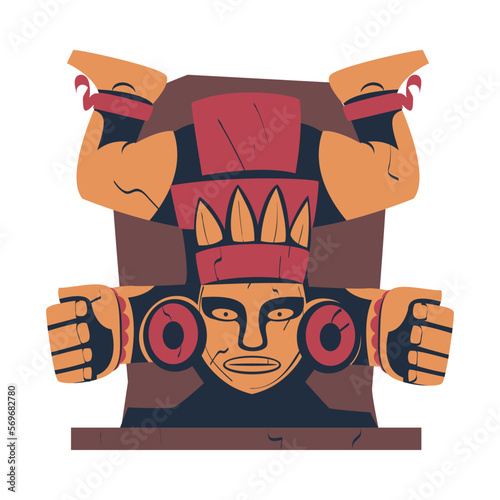 Aztec idol. Maya civilization cultural artifact. cartoon vector illustration