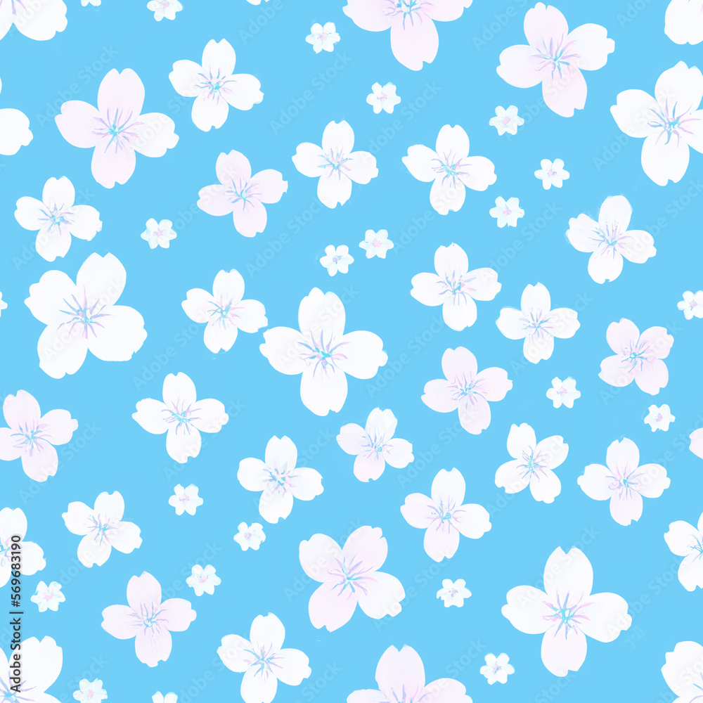 Sakura flower blossom seamless pattern. Japanese cherry cute small flowers, floral design element. Floral pattern with simple spring flower for home decor, textile pattern, postcard, wrapping paper 