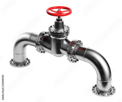 Bild auf Leinwand Pipe of gas, valve on the gas pipeline isolated on white background