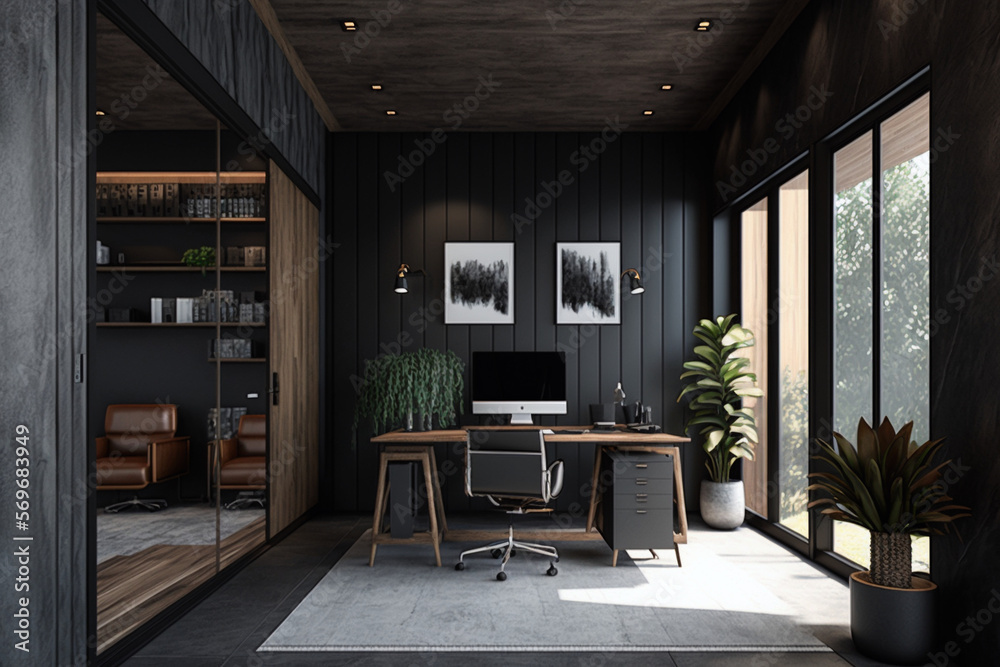 interior of a office, with pc and desk, 3d render, generative ai interior of a office, with pc and desk, 3d render, generative ai