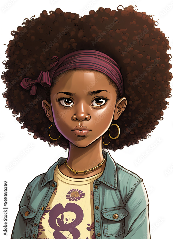 African American girl with afro hair cartoon art illustration portrait Stock Illustration Adobe Stock