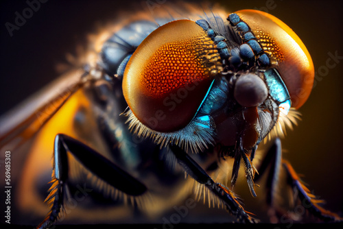 close-up of a colorful fly, Generative AI
