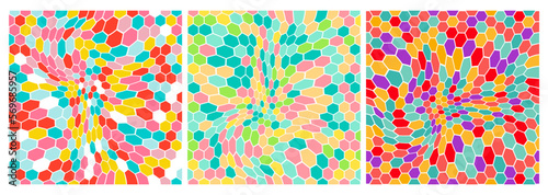 Dynamic Colorful Confetti Seamless Pattern with Hexagons. Vector Decorative Carnival Wavy Background. Holiday Textured Bg