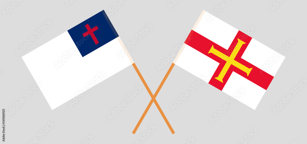 Crossed flags of christianity and Bailiwick of Guernsey. Official colors. Correct proportion Crossed flags of christianity and Bailiwick of Guernsey. Official colors. Correct proportion