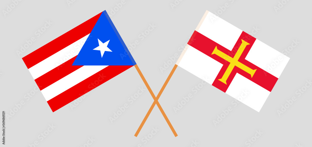 Crossed flags of Puerto Rico and Bailiwick of Guernsey. Official colors. Correct proportion