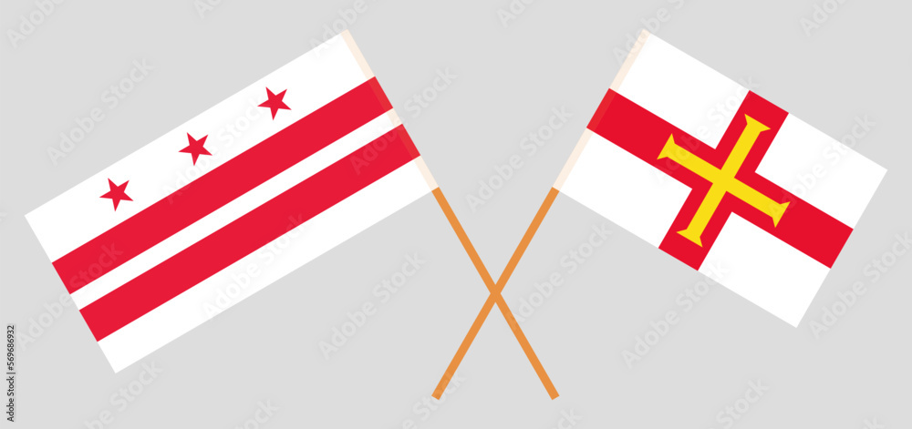 Crossed flags of the District of Columbia and Bailiwick of Guernsey. Official colors. Correct proportion
