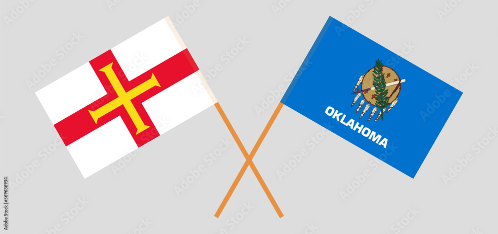 Crossed flags of The State of Oklahoma and Bailiwick of Guernsey. Official colors. Correct proportion