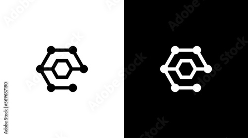 hexagon logo technology monogram black and white icon illustration style Designs templates
