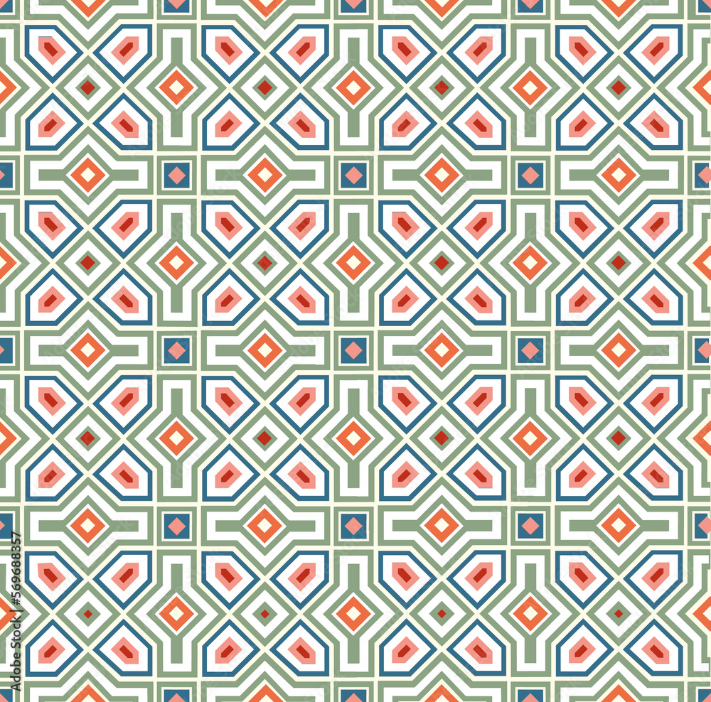 Abstract geometric shape and diagonal line seamless pattern. Arabesque tile texture in asian decor style