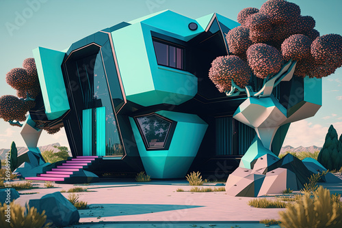 Playful surreal architecture. Super modern extravagant house. generative ai. Surreal modern villa. Futuristic luxury geometric architecture photo