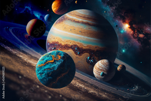 Fotografie, Obraz Star planet and universe background. Generative Ai.