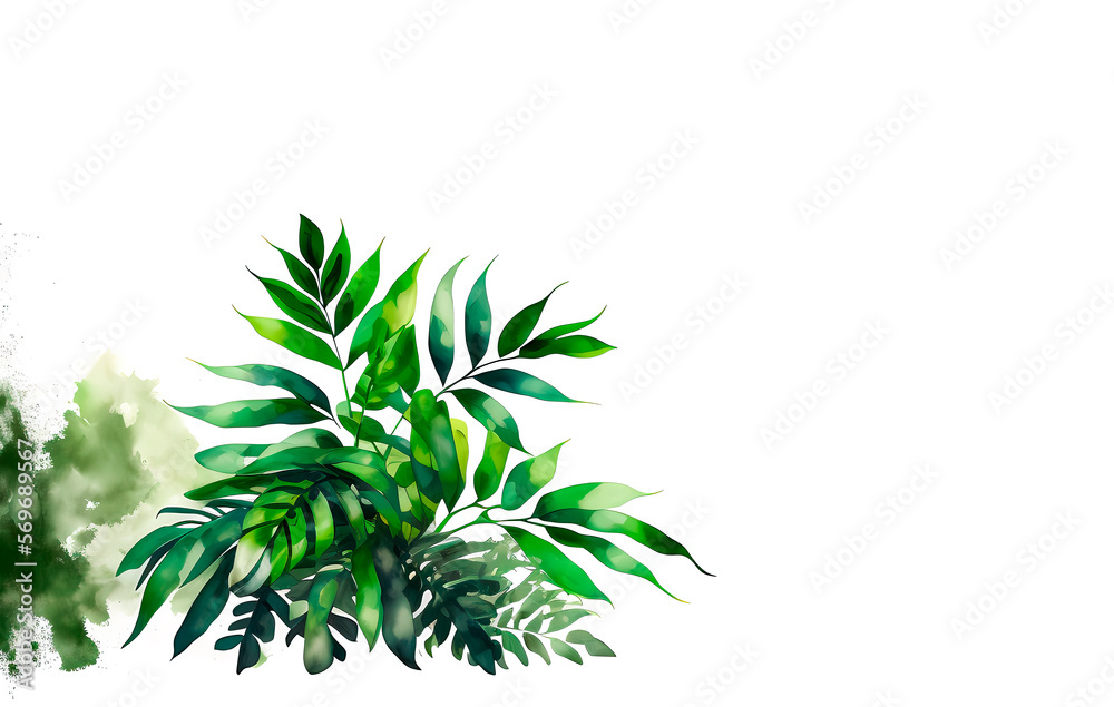 Generative AI, botanical still life painted in watercolor technique, plant twigs in light watercolor on a white background